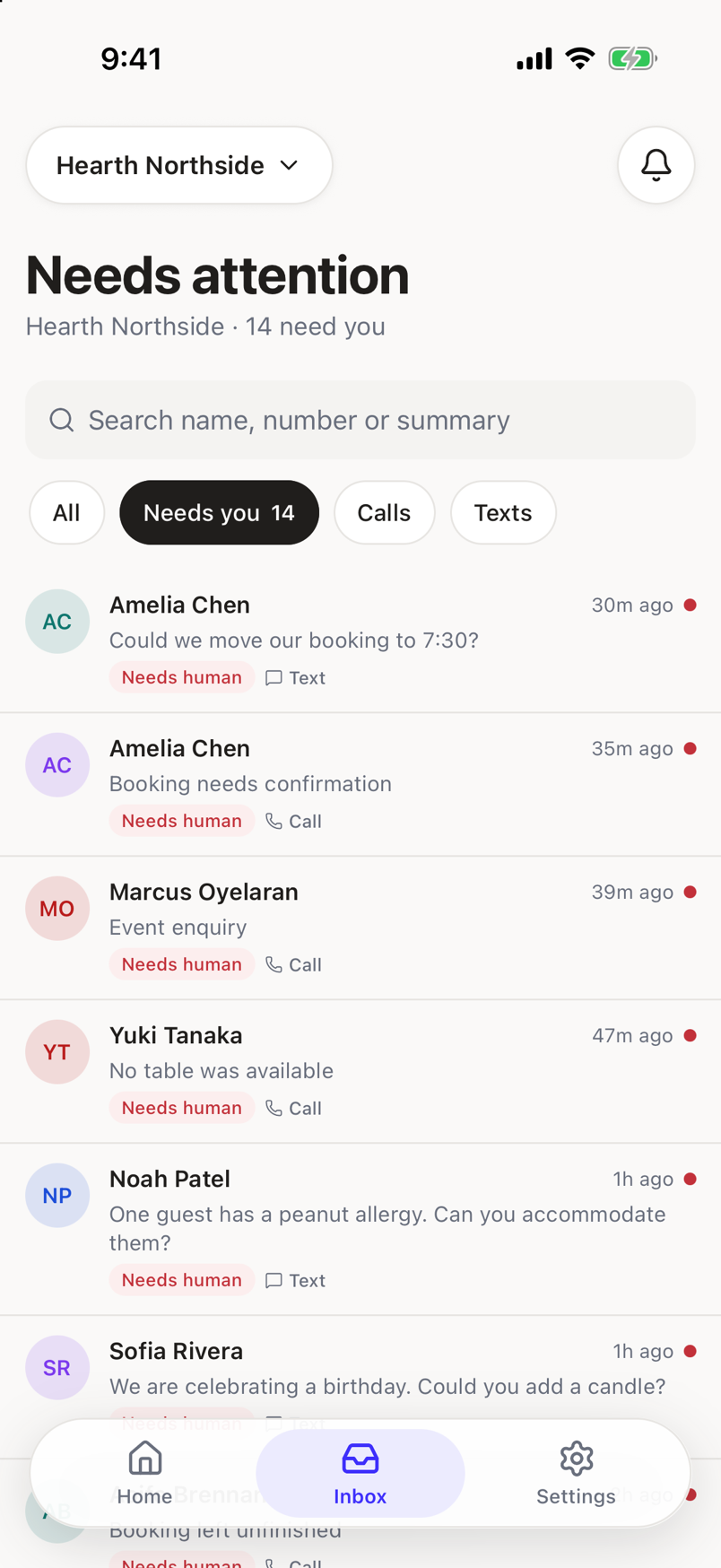 The Inbox with the Needs you chip selected and its count beside it